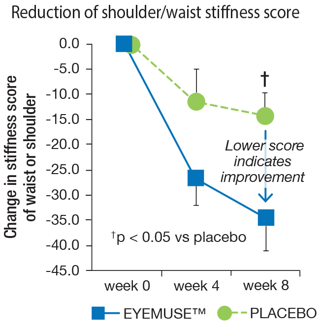 Change in symptom scores ofstiffness of waist or shoulder from the value at baseline